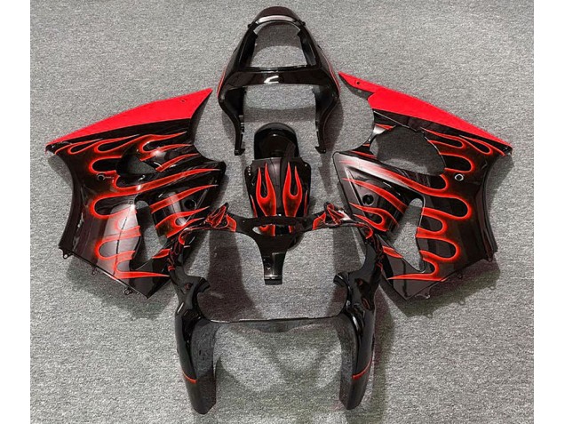 00-02 Schwarz Glänzend & Rot Flame ZX6R Motorrad Verkleidung