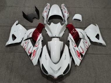 06-11 Weiß Rot Flamme ZX14R Motorrad Verkleidung